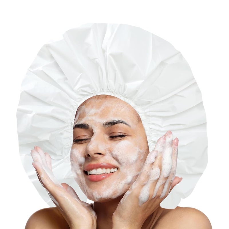 CHFONG Extra Large Shower Cap 2 PCS Waterproof Shower Caps for Women, Super Jumbo Shower Cap, Reusable Super Large Bath Caps Hair Cap for Long Thick Curly Hair, Locs, Twist Braids - Green + White - Image 2